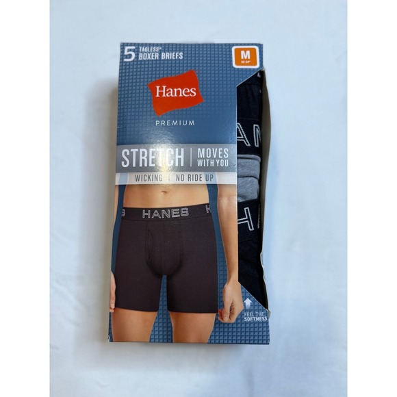 Hanes Other - Hanes Premium Mens 5 Pack Stretch Boxer Briefs Black Grey Size Medium 9HPSB5